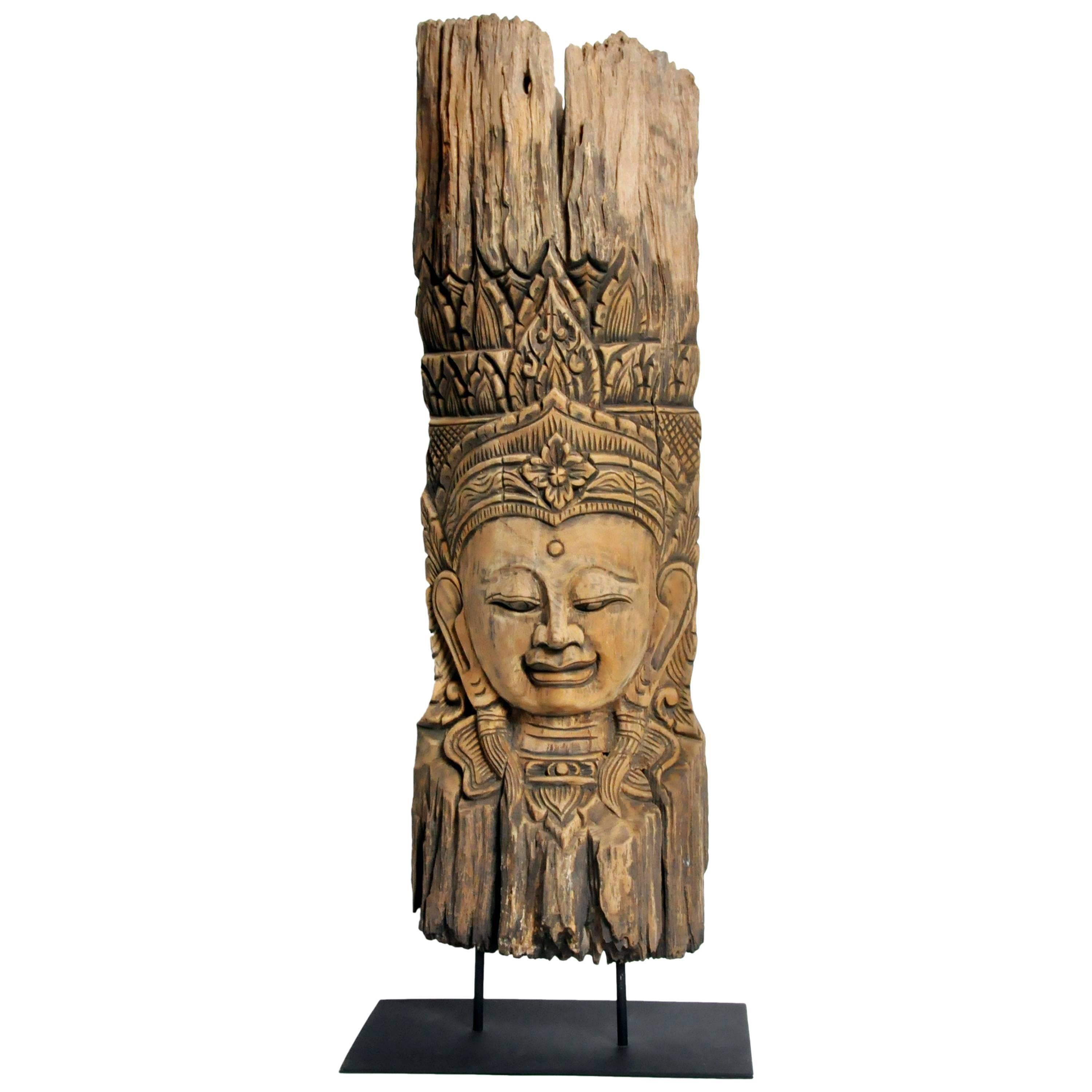 Southeast Asian Carving of a Goddess on Stand