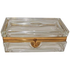 Vintage Beautiful Doré Bronze Beveled Crystal Glass Casket Jewelry Box