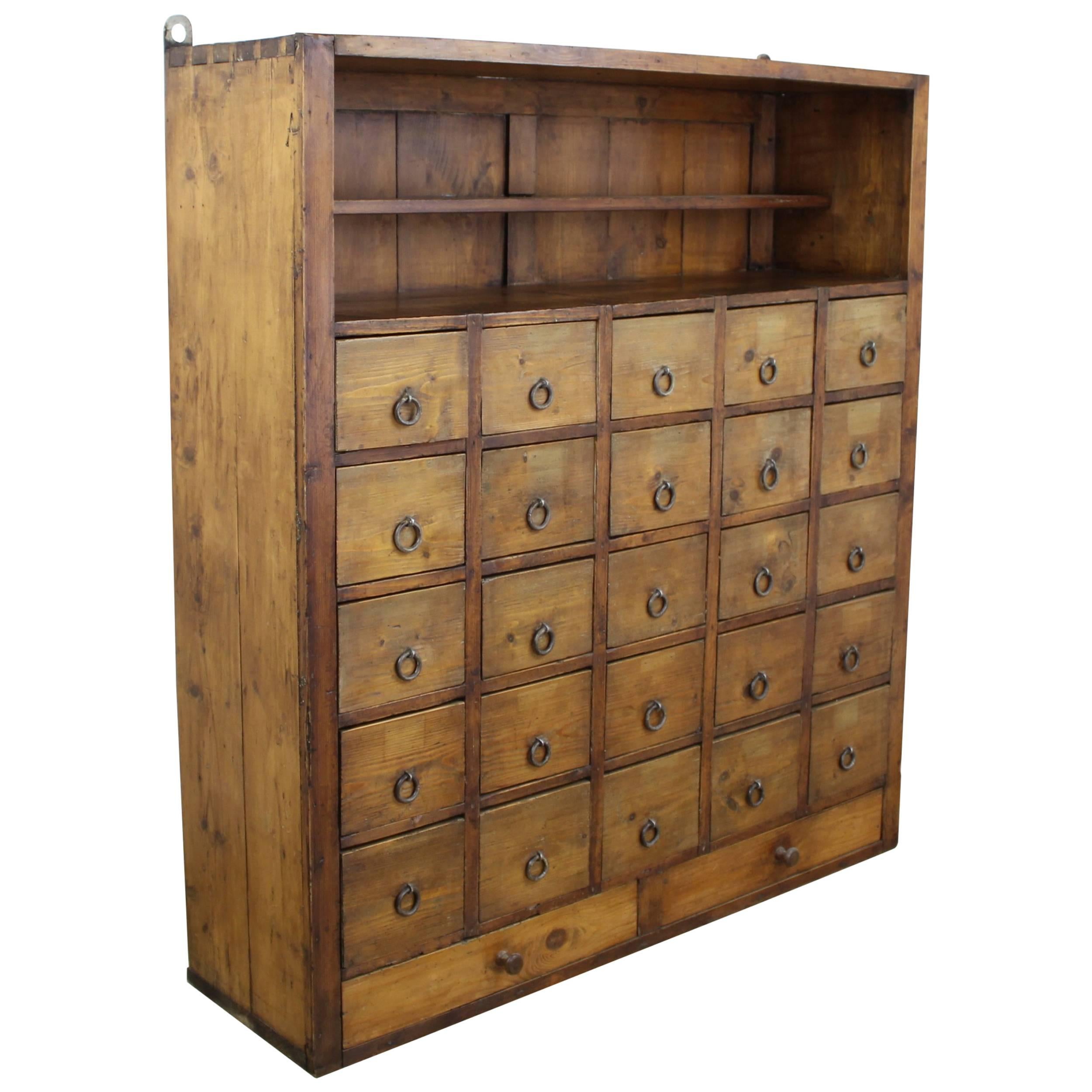 French Antique Bank of Pine Drawers