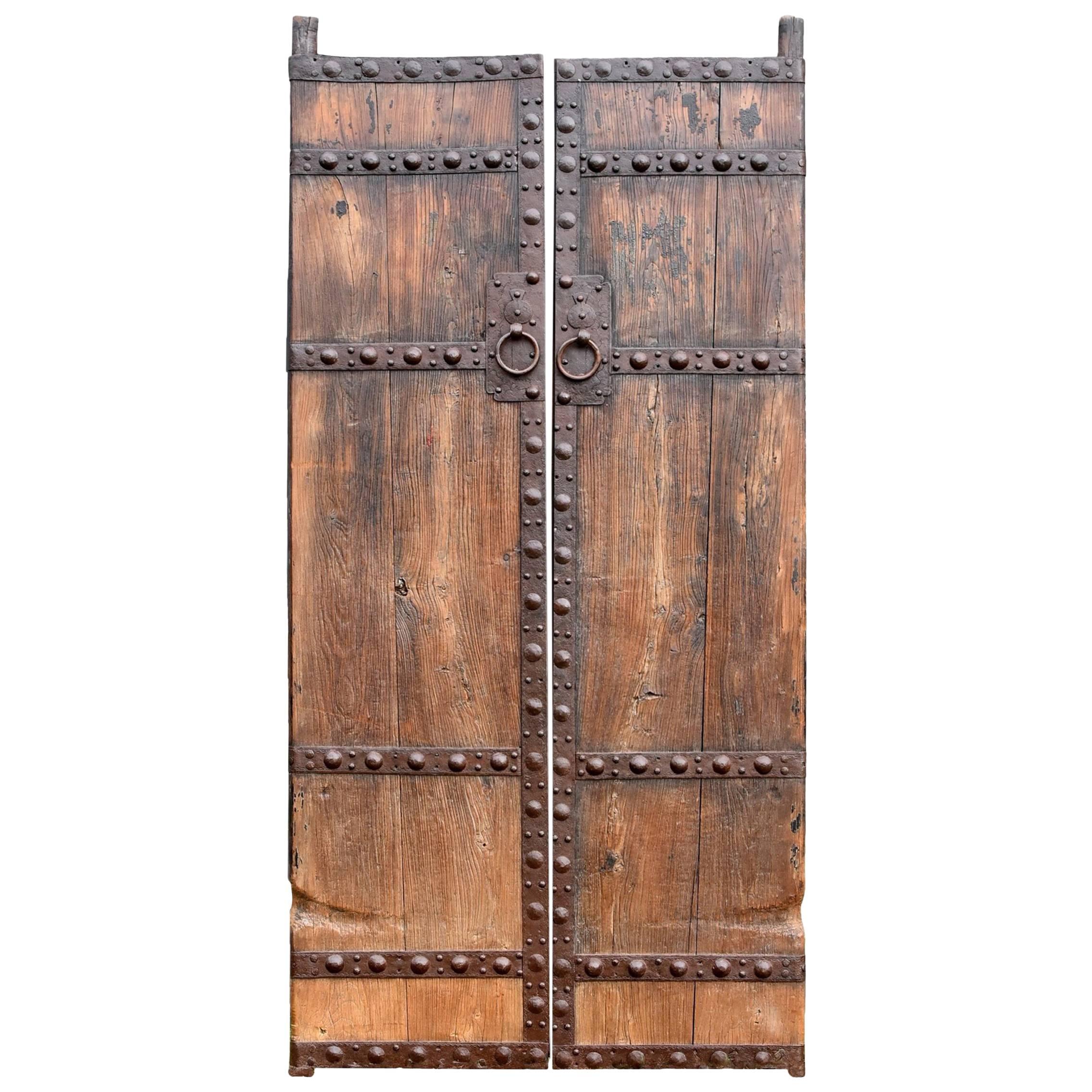 Antique Wooden Doors with Ironwork, Substantial, Chinese Rustic 