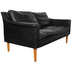 Black Leather Two-Seat Sofa