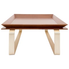 Le Tray Walnut Wood and Brass Curved Leg, Coffee or Cocktail Table 4