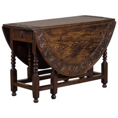 Antique English Oak Drop Leaf Table, circa 1885