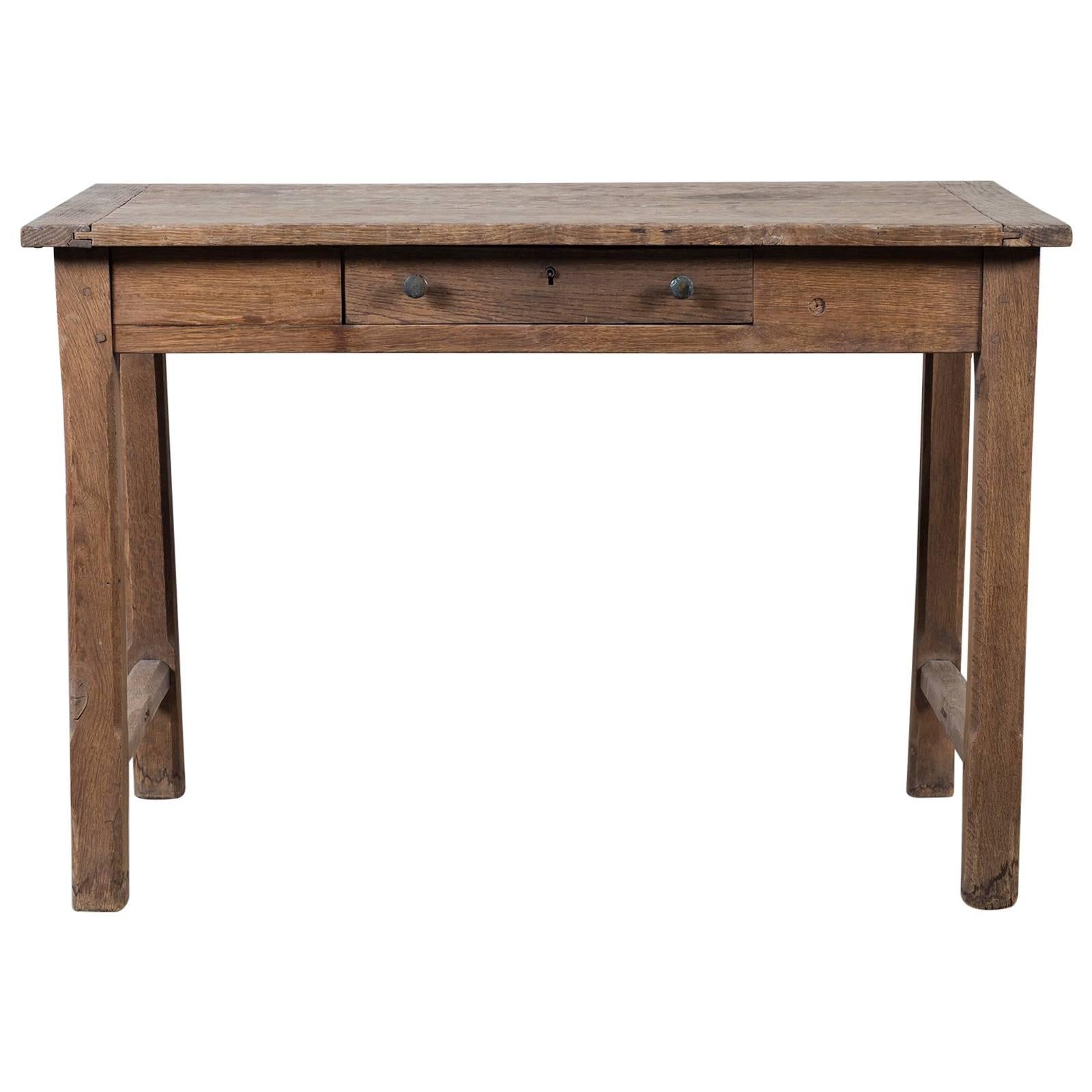 Antique French Louis Philippe Oak Table Having a Drawer, circa 1850