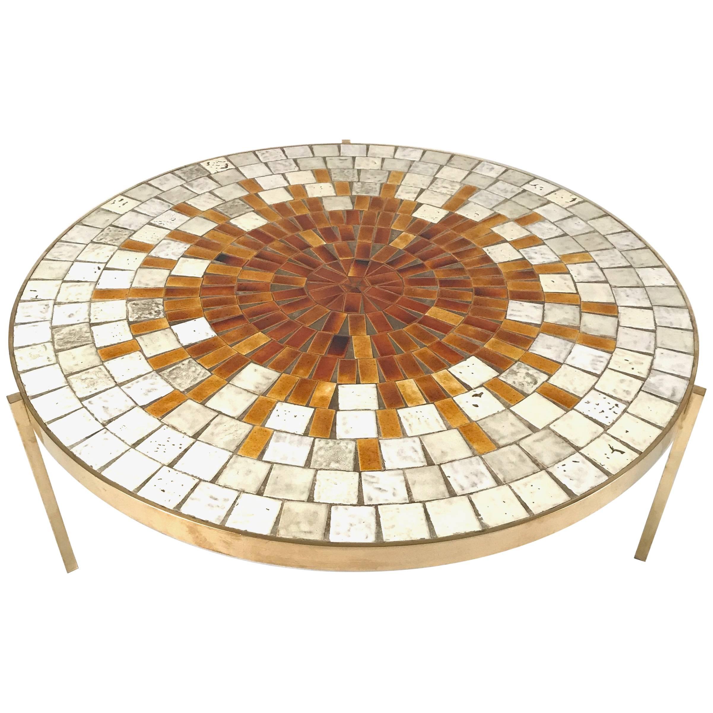 Rare Mosaic Top Table with Solid Brass Three-Legged Stilt Base by Mosaic House