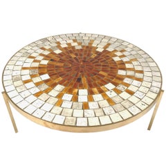 Rare Mosaic Top Table with Solid Brass Three-Legged Stilt Base by Mosaic House