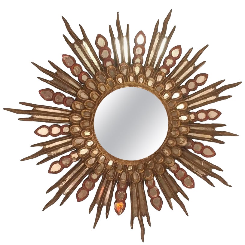 Miroir en bois doré Sunburst
