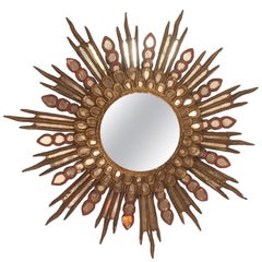 Miroir en bois doré Sunburst