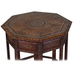 Antique Indian Inlaid Walnut Hoshiarpur Folding Octagonal Table, circa 1890
