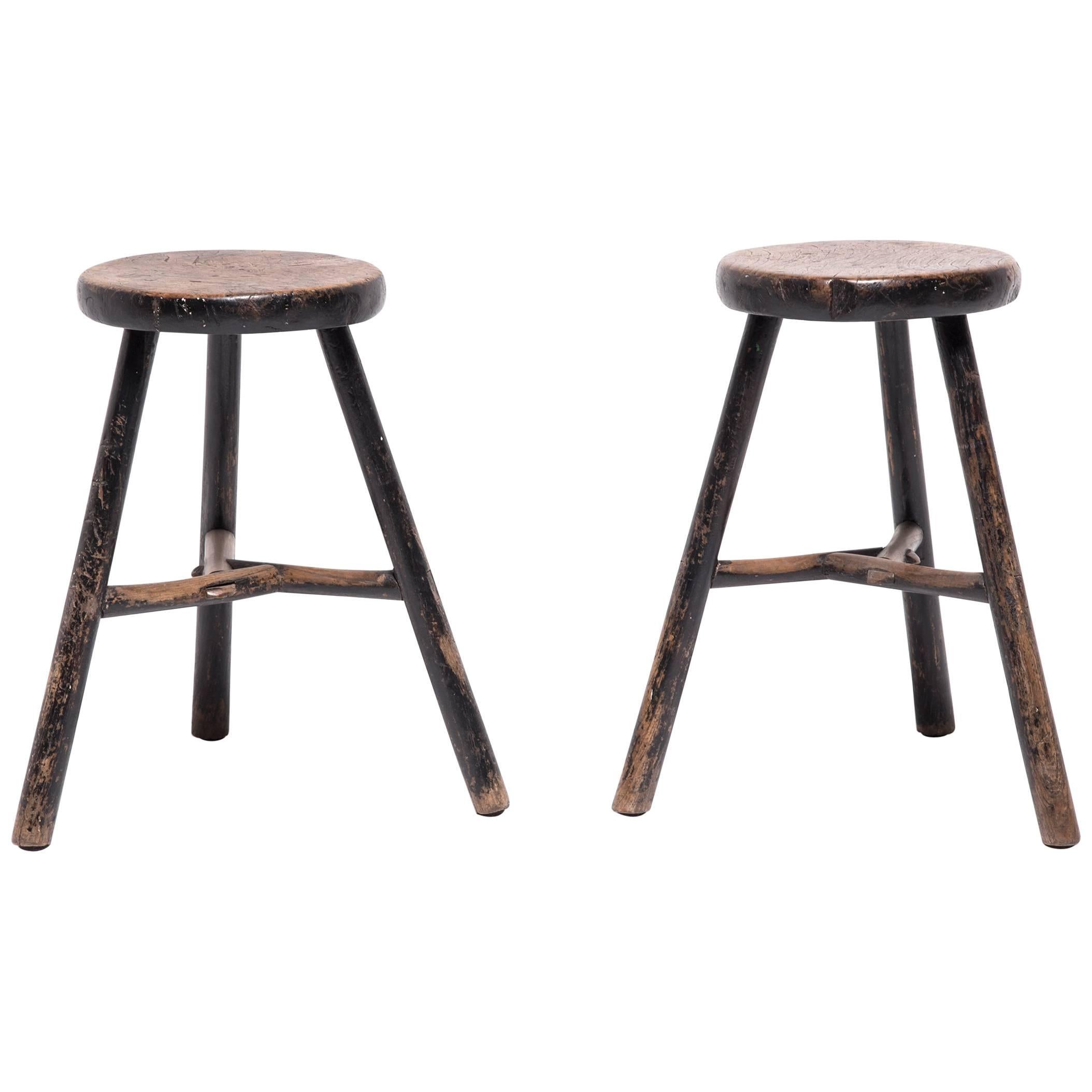 Pair of Chinese Tri-Leg Stools