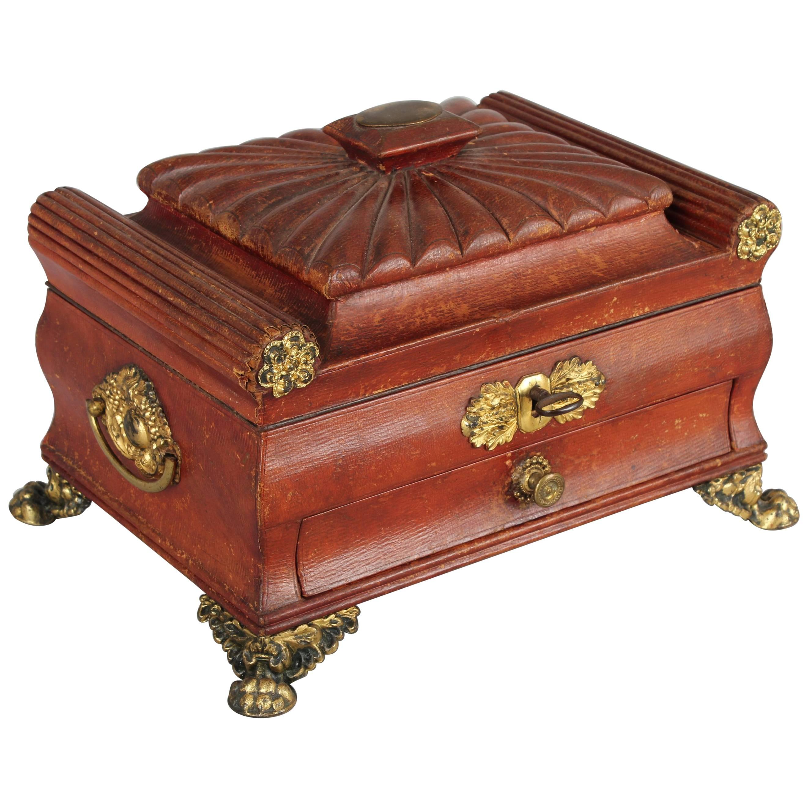 Regency Period Red Russian-Leather Work-Box For Sale