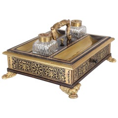 Antique Regency Period Ebony and Boulle Standish