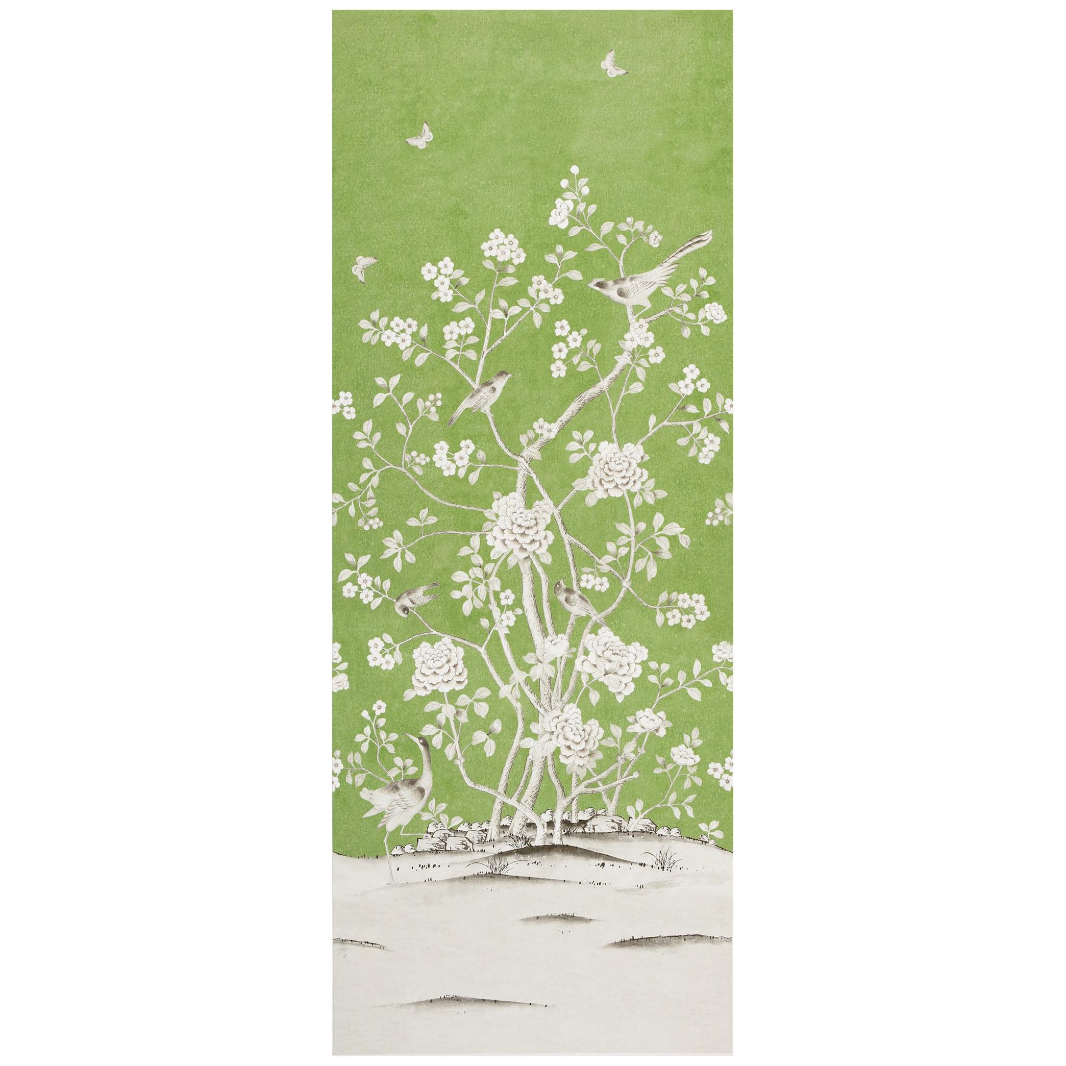 Schumacher by Mary McDonald Chinois Palais Wallpaper Mural in Lettuce Green For Sale