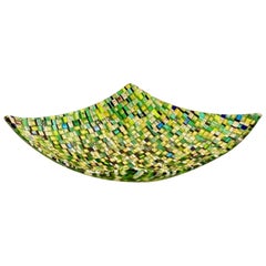 Modern Italian Jewel-Like Green Yellow & 24Kt Gold Murano Art Glass Mosaic Bowl 11