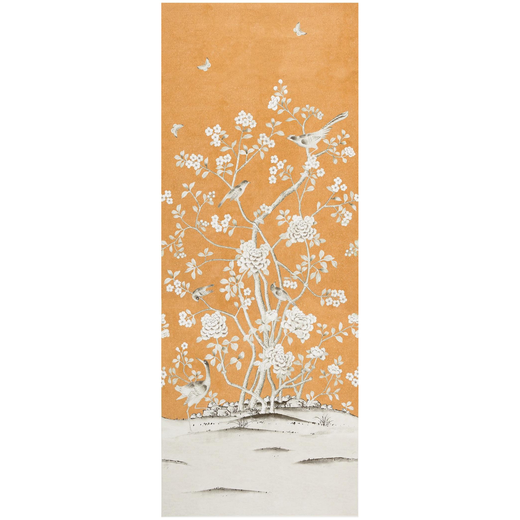 Schumacher by Mary McDonald Chinois Palais Wallpaper Mural in Tangerine For Sale