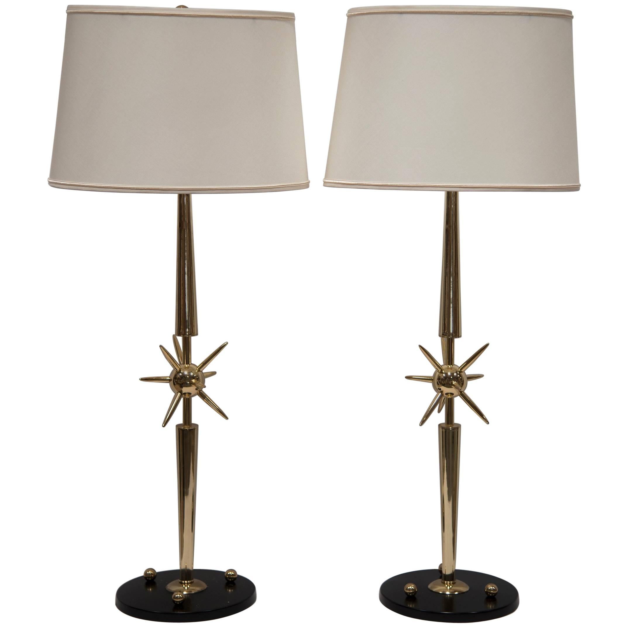 BRASS STARBURST Design Table Lamps [PAIR] For Sale