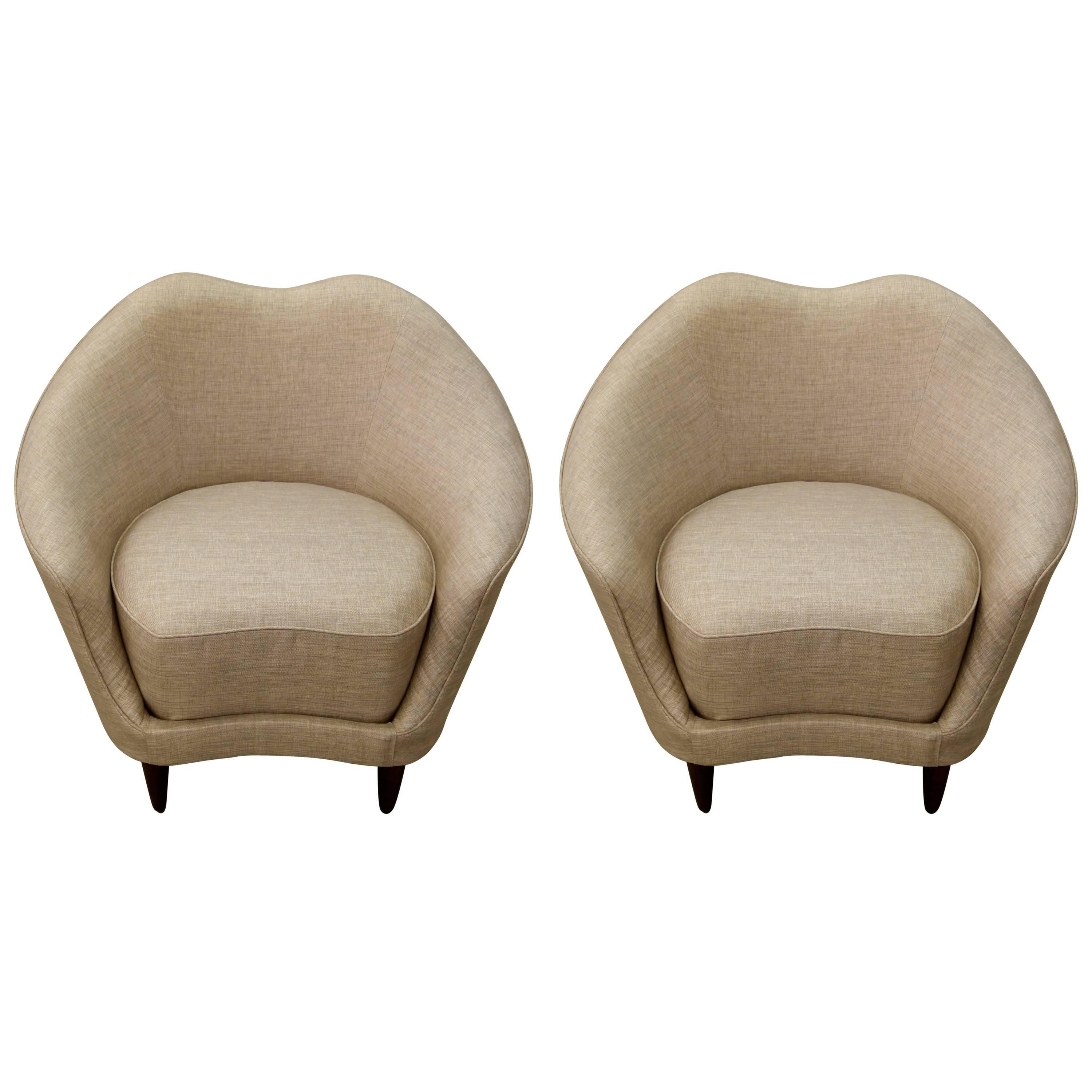 Pair of Federico Munari Italian Mid-Century Taupe and Grey Lounge Chairs