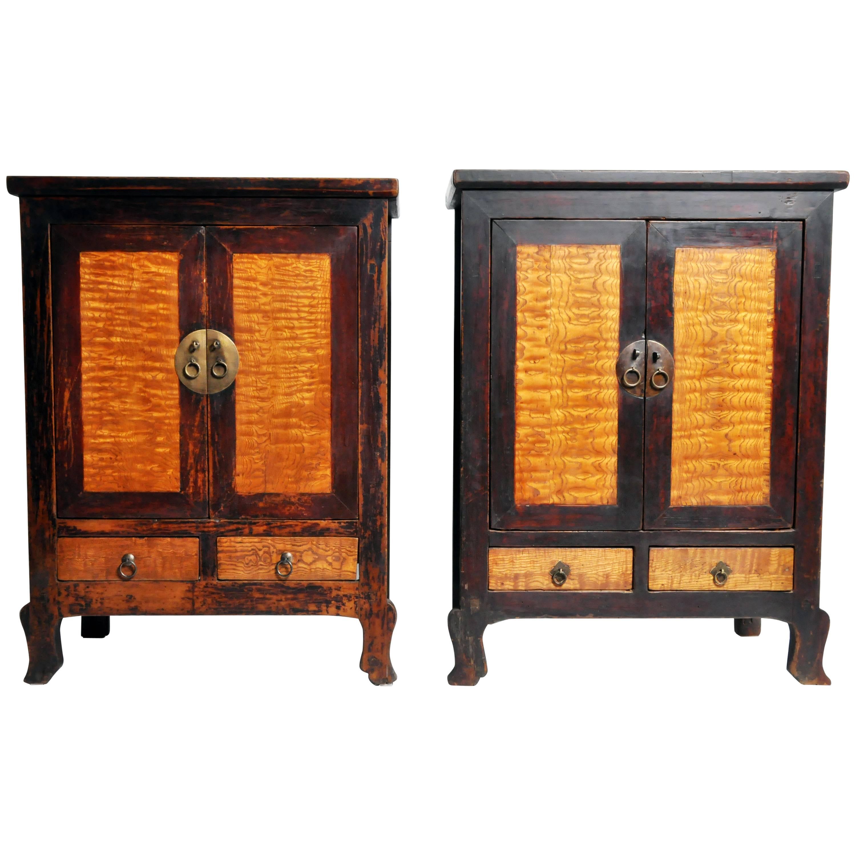 Chinese Cabinet with Beautiful Burl Panels and Original Patina