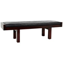 Mid-Century Modern Coach for Baker Black Leather Manhattan Bench