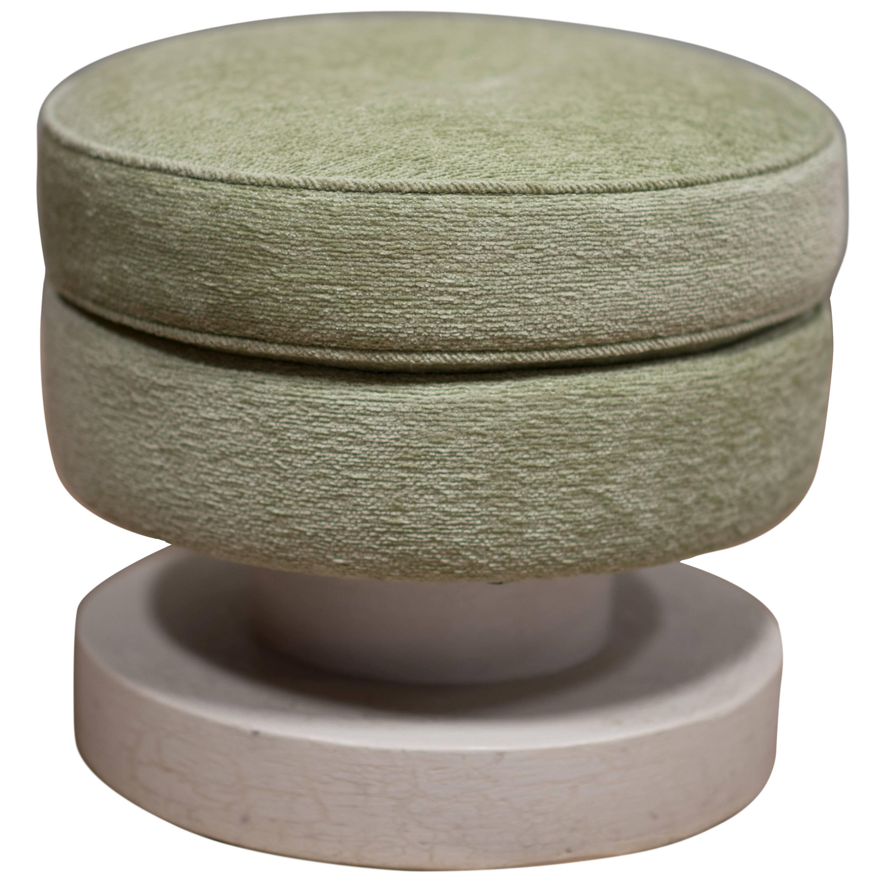 S. MACK OTTOMAN with White Wooden Lacquered Base