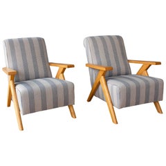 Pair of Mid-Century Beech Framed Armchairs 3