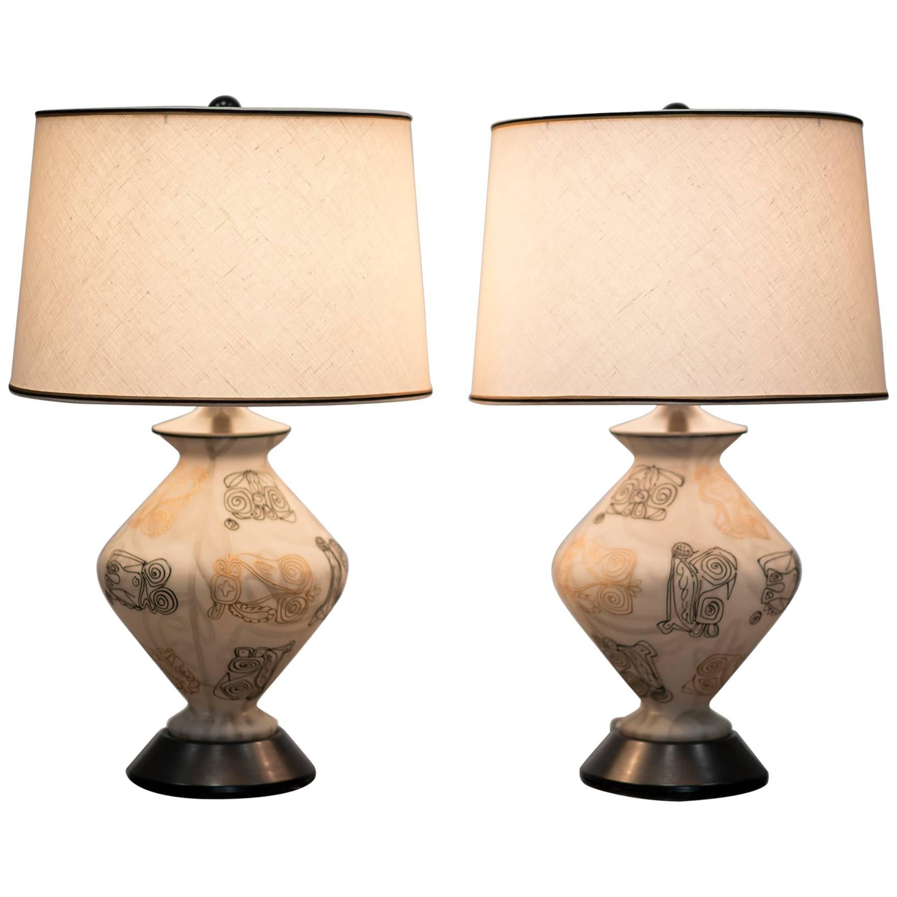 [Pair] ITALIAN OVOID SHAPED glass Table Lamps