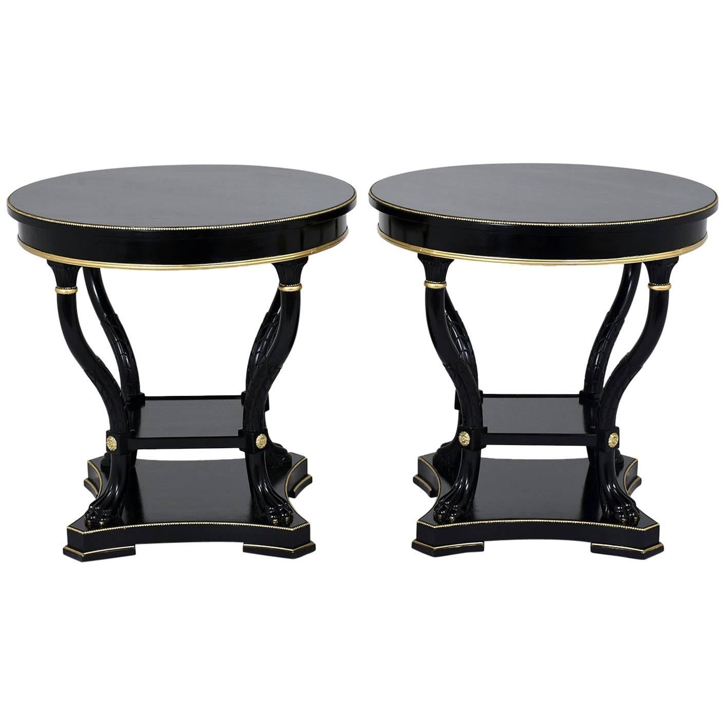 Pair of Hollywood Regency-Style Ebonized End Tables