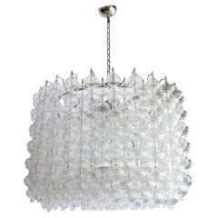 Murano Clear Glass 1980s Tulip Drum Chandelier on Chrome Frame