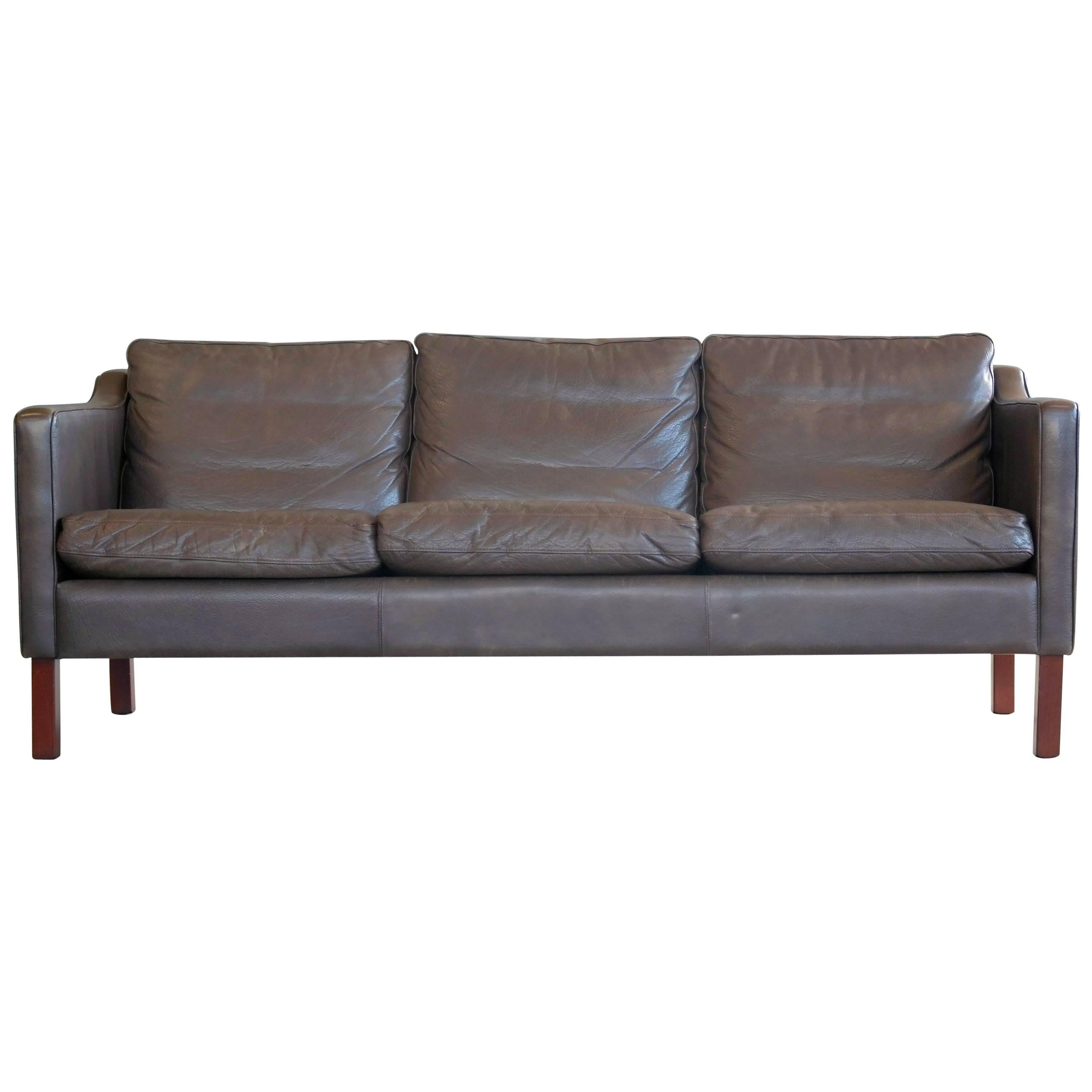 Børge Mogensen Style Sofa in Dark Espresso Down Filled Leather by Mogens Hansen
