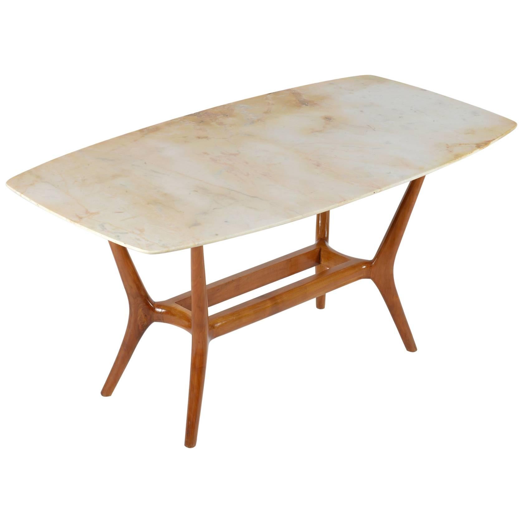 Italian Midcentury Solid Wood and Marble-Top Coffee Table