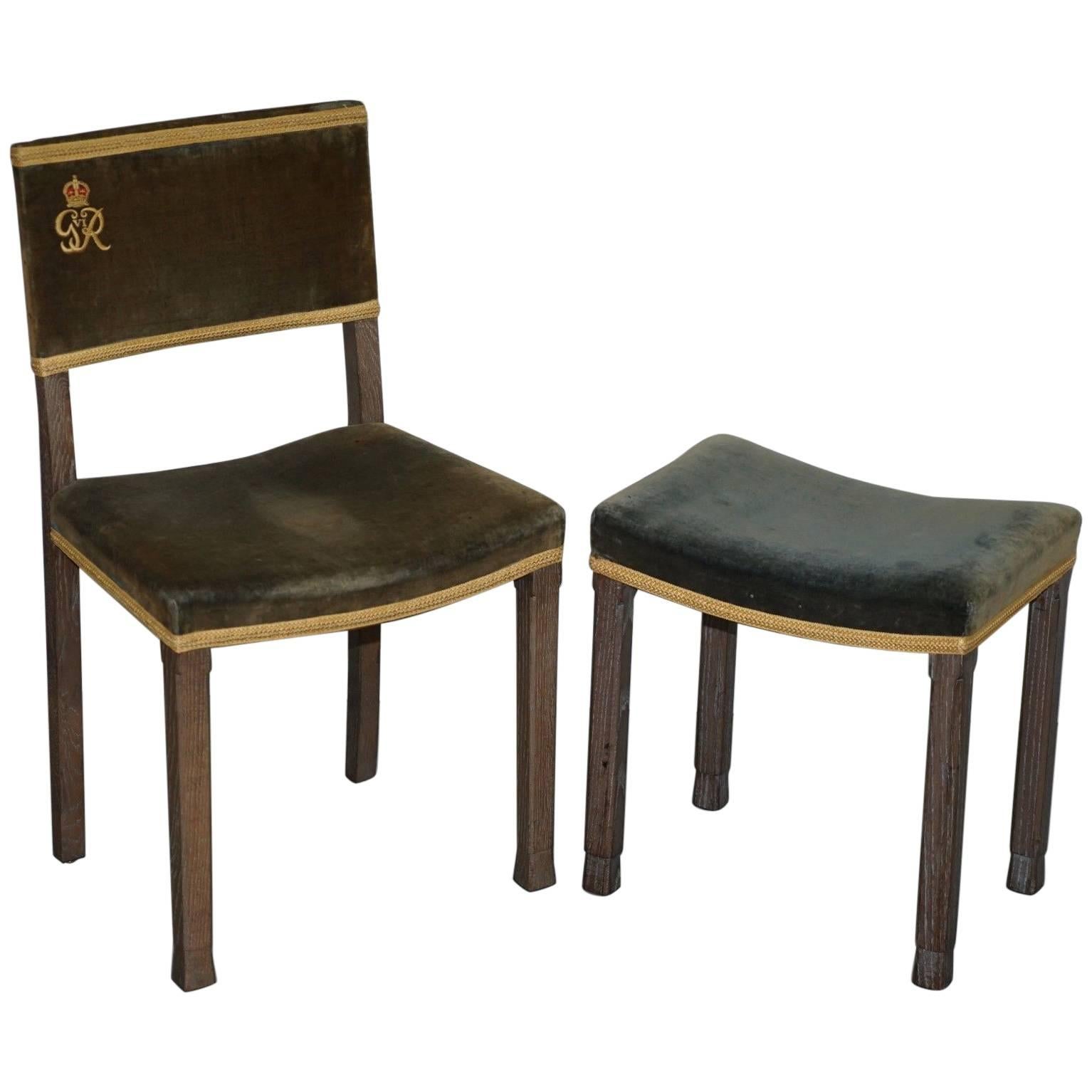 Exceptional 1937 King George VI Coronation Chair and Stool Fully Stamped