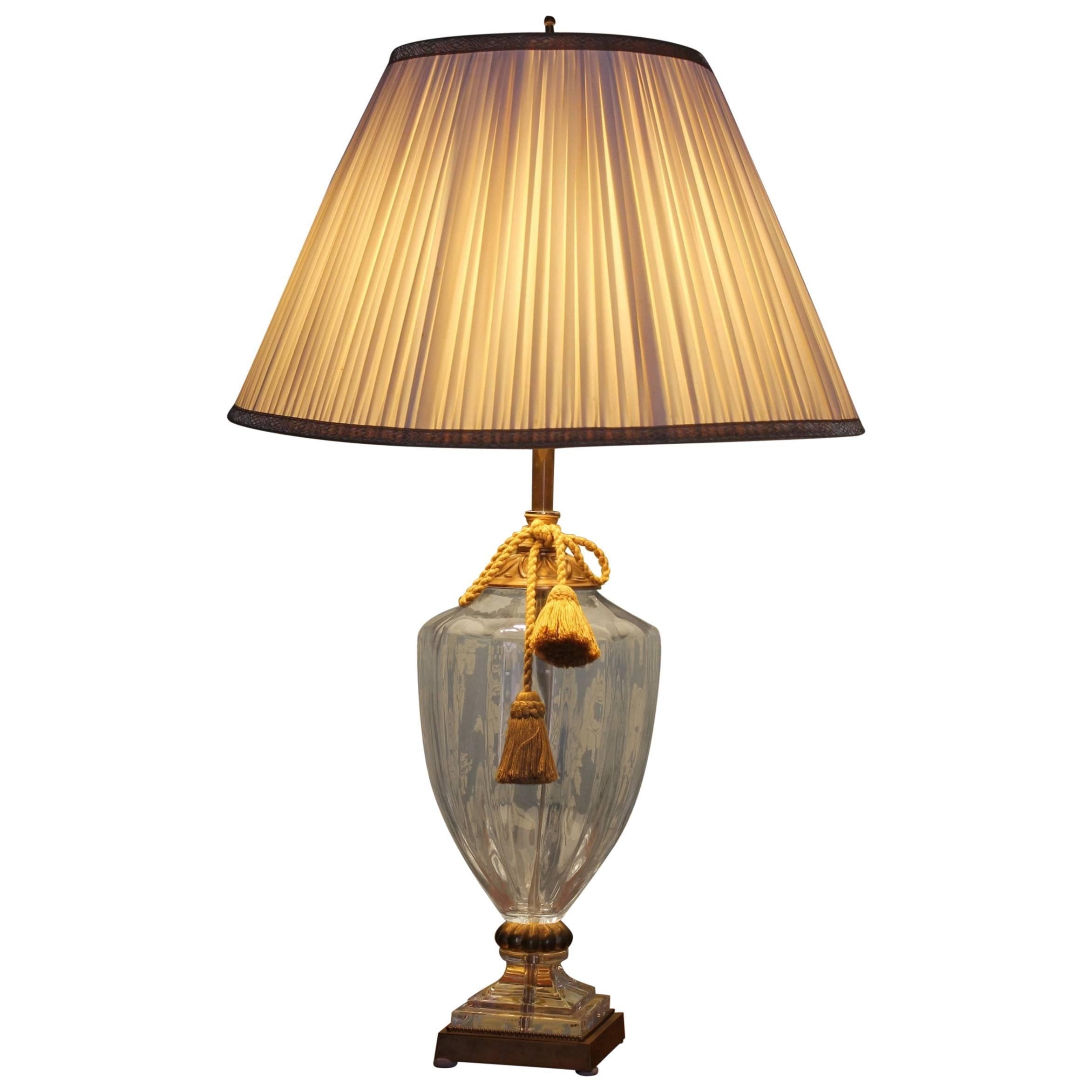 Seguso Style Vintage Solid Transparent Crystal Table Lamp with Gold Accents