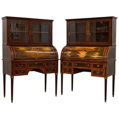 Vintage Pair of French Louis XVI Neoclassical Secretaire Bookcase Desks Vernis Martin