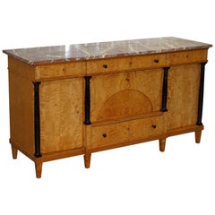 Used Solid Flamed Satin Birch Swedish Biedermeier Marble-Topped Sideboard, circa 1880