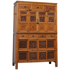 Original 100+ Year Old Teak Hand-Carved Chinese Cabinet with Paperwork