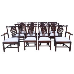 Antique Large and Strong Set of 12 19th Century Chippendale Mahogany Dining Chairs