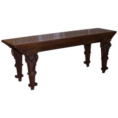 Large Flemish Dutch Solid Oak Lion Carved Hunt Serving Table, circa 1840