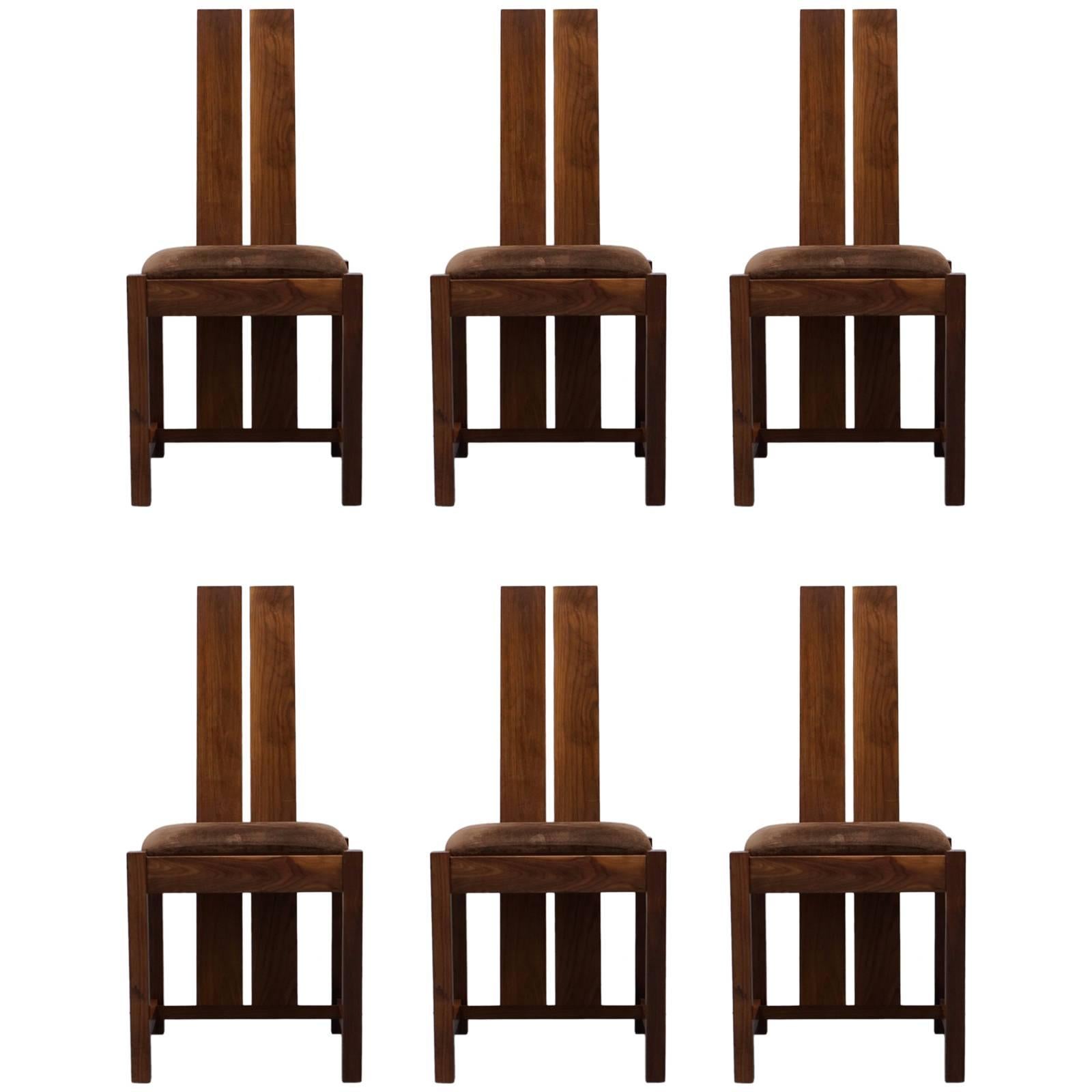 Set of Six Samuel Chan Alba Walnut Dining Chairs for Channels of Chelsea