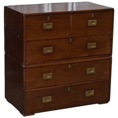 Stunning Victorian Mahogany Vintage Military Campaign Chest of Drawers Patina!
