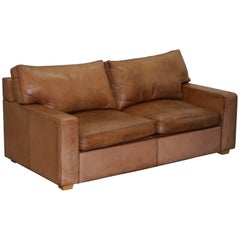 Collin and Hayes Aged Brown Leather Sofa Bed with Feather Filled Cushions