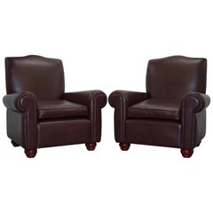 Pair of Straight Back Luxury Duresta Brown Leather Club Armchairs