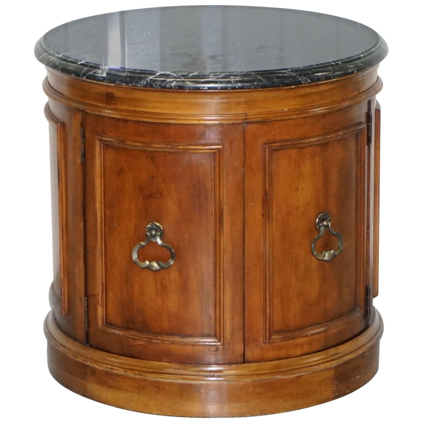 Regency Style Round Mahogany Marble Topped Large Drum Side Occasional Lamp Table
