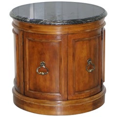 Vintage Regency Style Round Mahogany Marble Topped Large Drum Side Occasional Lamp Table