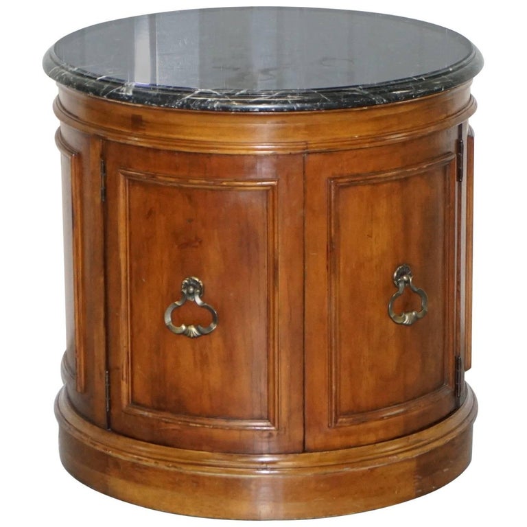 Regency Style Round Mahogany Marble Topped Large Drum Side Occasional