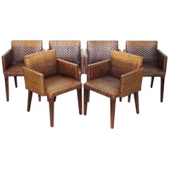 Set of Six Leather Woven Dining Chairs