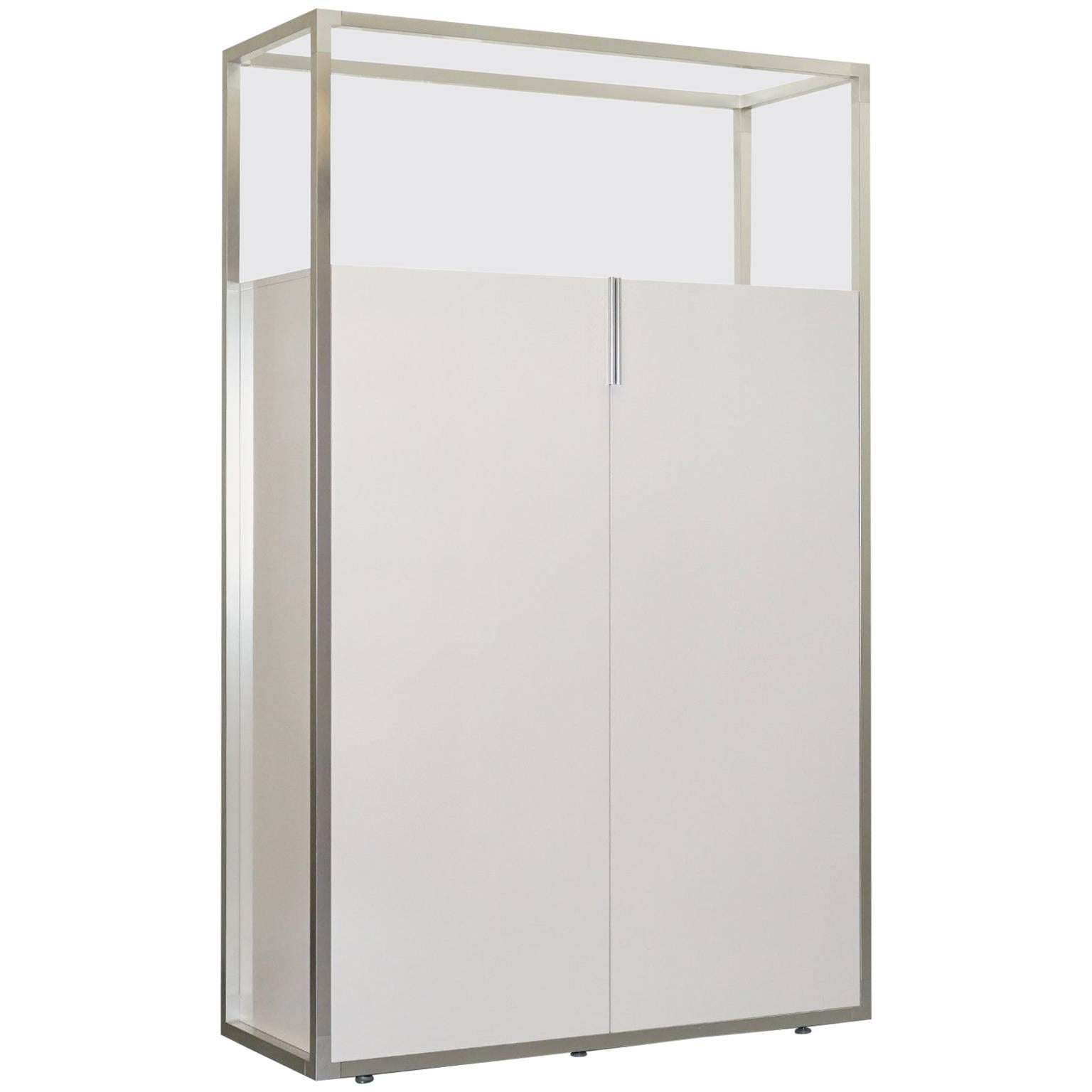 White Melamine Ligne Roset Cabinet, Chrome Frame