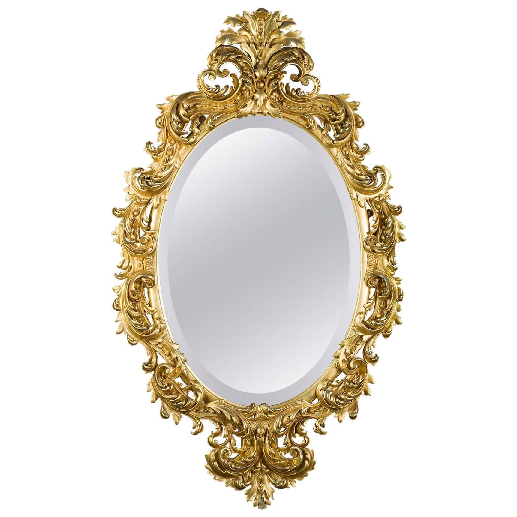 Ornate French Rococo Style Giltwood Mirror, 19th Century