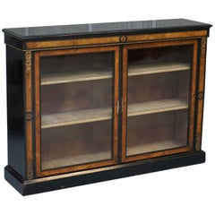 Regency Period Ebonized and Inlaid Bookcase with Glass Doors, circa 1820