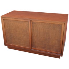 Vintage Small Mahogany Cabinet with Cane Doors by Harvey Probber