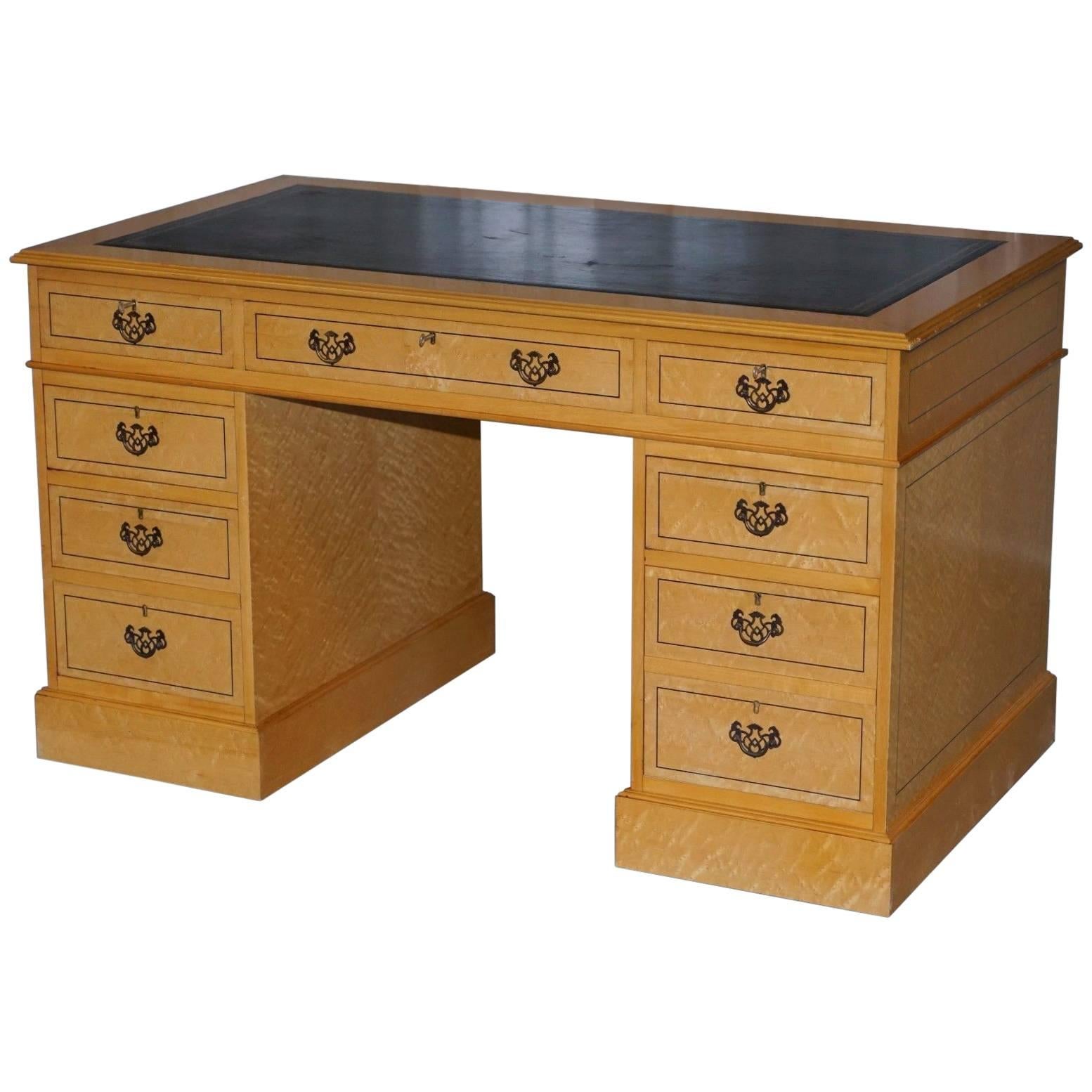 Rare Birdseye Maple Twin Pedestal Partner Desk